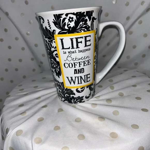 Pier 1 Black and White Mug with Yellow Accent - Picture 3 of 7